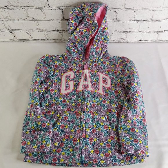 'GAP' FLORAL FLEECE LOGO HOODIE FULL~ZIP JACKET - Picture 12 of 16